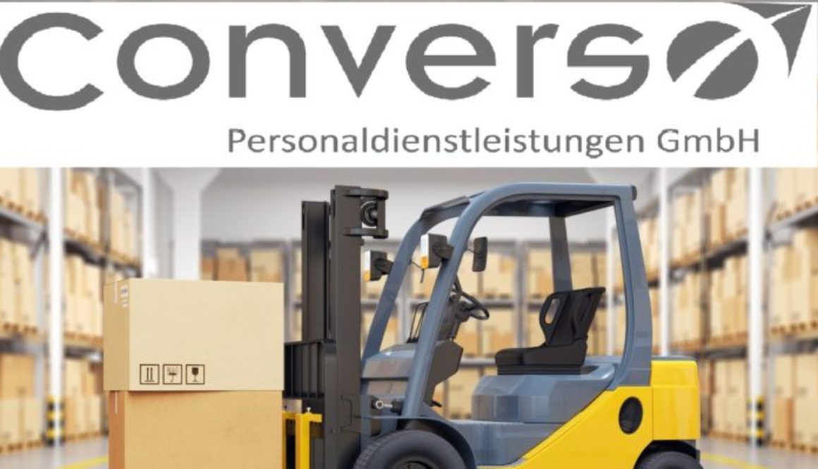 Forklift truck in warehouse. 3d illustration.